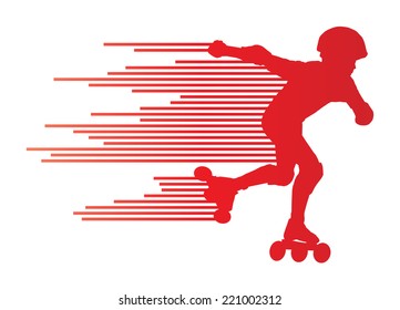 Roller skating silhouettes vector background winner concept made of stripes