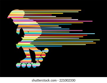 Roller skating silhouettes vector background winner concept made of stripes