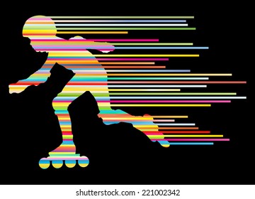 Roller skating silhouettes vector background winner concept made of stripes