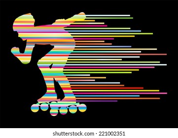 Roller skating silhouettes vector background winner concept made of stripes
