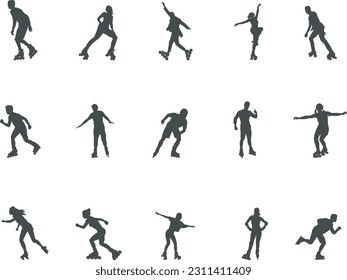 Roller skating silhouettes, Woman roller skating silhouettes, Man roller skating silhouette