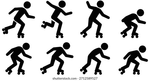 Roller skating stickman set, Skater action figure pack, Inline movement silhouette collection