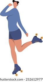 Roller Skating Woman Character with Casual Clothes. Flat Vector Graphic Illustration