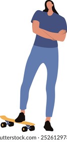 Roller Skating Woman Character with Casual Clothes. Flat Vector Graphic Illustration