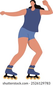 Roller Skating Woman Character with Casual Clothes. Flat Vector Graphic Illustration