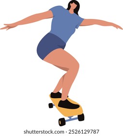 Roller Skating Woman Character with Casual Clothes. Flat Vector Graphic Illustration