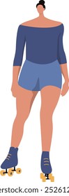 Roller Skating Woman Character with Casual Clothes. Flat Vector Graphic Illustration