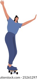 Roller Skating Woman Character with Casual Clothes. Flat Vector Graphic Illustration