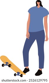 Roller Skating Woman Character with Casual Clothes. Flat Vector Graphic Illustration