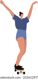 Roller Skating Woman Character with Casual Clothes. Flat Vector Graphic Illustration