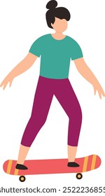 Roller Skating Woman Character Isolated on White Background. Vector Illustration in Flat Design and Shape.