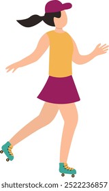 Roller Skating Woman Character Isolated on White Background. Vector Illustration in Flat Design and Shape.