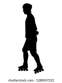 Roller skating young man silhouette vector