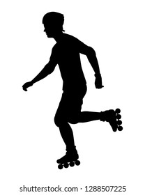 Roller skating young man silhouette vector