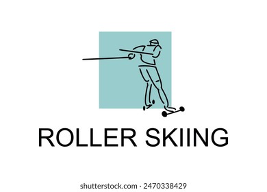 Rollski-Player-Vektorgrafik-Linie-Symbol. Üben Rollski auf Straßenlogo, Geräteschild. Sport-Piktogramm-Illustration