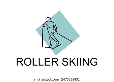 Roller skiing player vector line icon. practicing roller skiing on street logo, equipment sign. sport pictogram illustration