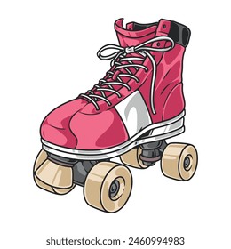 Roller sneakers colorful vintage sticker with shoes on wheels for active pastime and outdoor recreation vector illustration
