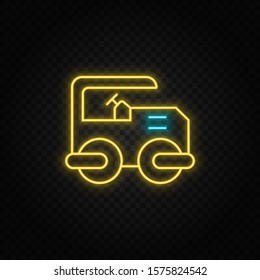 roller, steam. Blue and yellow neon vector icon.