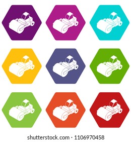 Roller truck icons 9 set coloful isolated on white for web
