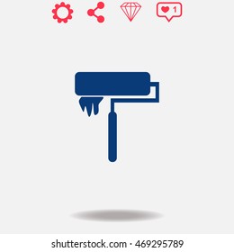 Roller vector icon on grey background.