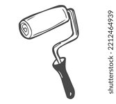Roller wall painting tool, doodle vector illustration brush roll, isolated
