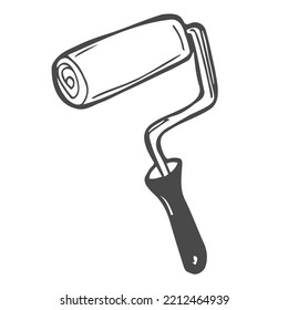 Roller wall painting tool, doodle vector illustration brush roll, isolated