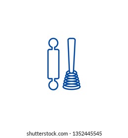 Roller and whisk line icon concept. Roller and whisk flat  vector symbol, sign, outline illustration.