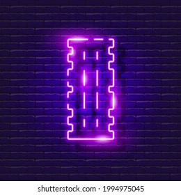 Roller for workout neon sign. Rollerball for yoga. Losing weight at home. Healthy back sign. Sports concept. Vector illustration for design.