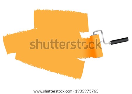 roller yellow paint. Brush painting. Interior concept. Wall layout. Vector illustration design. Stock image. EPS 10.