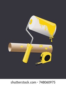roller with yellow paint on a grey background