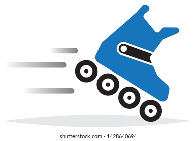 Rollerblade  boot icon isolated on white. Suitable for roller club or school logo. speed effect .Vector illustration