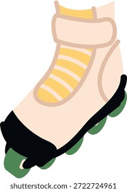 Rollerblade boot com correia segura e rodas visíveis, mostradas no sombreamento cartoon limpo. Símbolo de esporte, lazer, velocidade e fitness ao ar livre. Ilustração de vetor de desenhos animados.