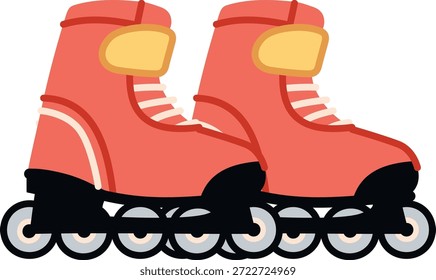 Botas de patines con cordones y varias ruedas representadas en Formas atrevidas y líneas limpias. Símbolo de la aptitud, el Ocio, la velocidad y la actividad urbana. Ilustración vectorial de dibujos animados.