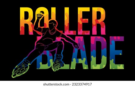 Reproductor de Rollerblade con vectores gráficos deportivos extremos de graffiti de texto