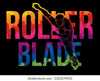 Rollerblade Player with Text Graffiti Extreme Sport Graphic Vector