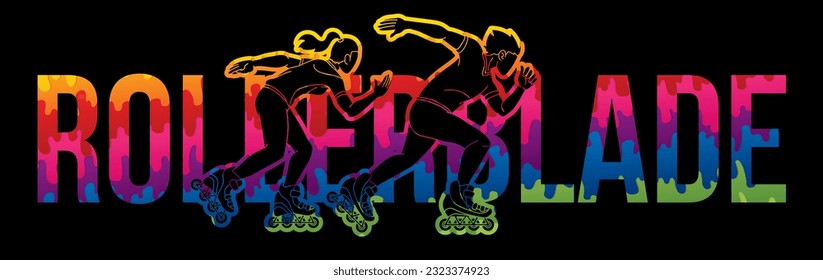 Rollerblade Player with Text Graffiti Extreme Sport Graphic Vector