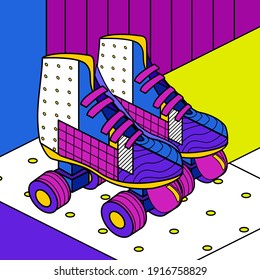 rollerblade quadskate retro illustration vector