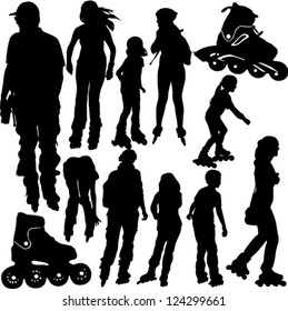 rollerblade silhouettes - vector
