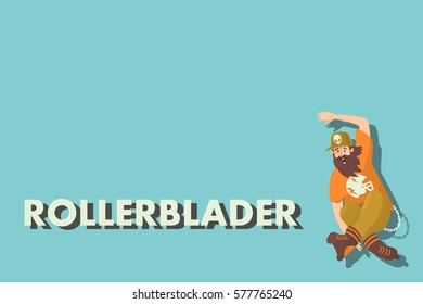 Rollerblader jump. Hipster stiyle of life. Flat design