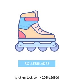 Rollerblades - modern colored line design style icon on white background. Neat detailed image of part of the sports equipment necessary for good rest and active outdoor activity. Health hobby