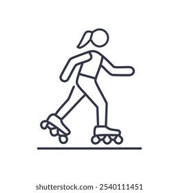 Ícone de menina Rollerblading. Patinação feminina ativa, simbolizando aptidão física, liberdade e velocidade. Aproveite o passeio!