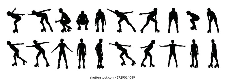 Rollerblading siluetas diversas poses rodillo de colección 