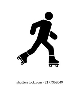 Rollerblading in Wheel Footwear Flat Symbol. Roller Skate Person Black Silhouette Icon. Man Rollerskate Motion Glyph Pictogram. Male in Sport Activity Equipment. Isolated Vector Illustration.