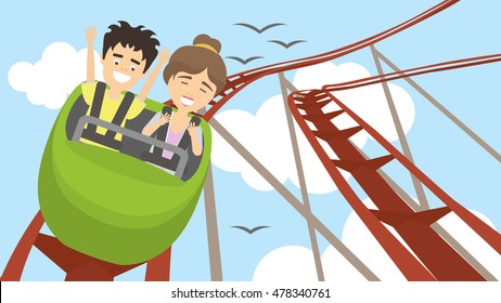 Rollercoaster Amusement Park Young Smiling 260nw 478340761