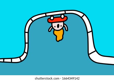 Rollercoaster hand drawn vector illustration in cartoon comic style man upside down prints posters cards