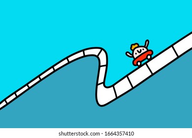 Rollercoaster hand drawn vector illustration in cartoon comic style man prints posters cards zigzag