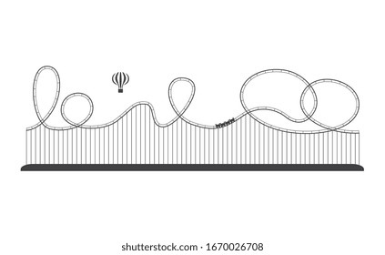 Rollercoaster icon in an amusement park, fun leisure. Entertainment and adventure concept, isolated line vector illustration.