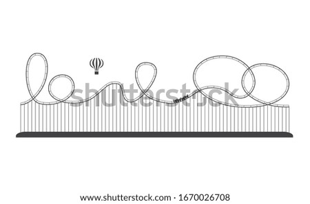 Rollercoaster icon in an amusement park, fun leisure. Entertainment and adventure concept, isolated line vector illustration.