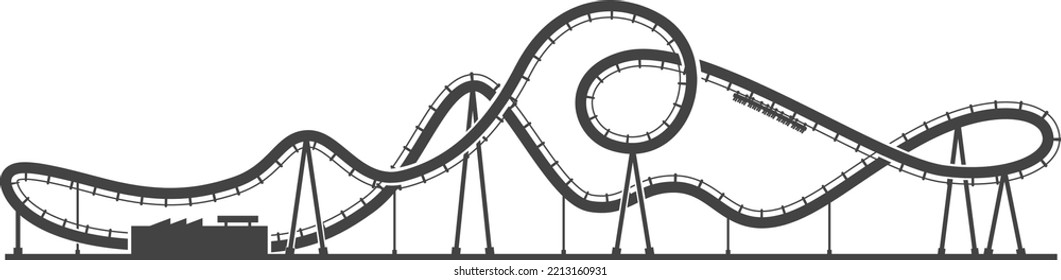 Rollercoaster Silhouette. Black Carnival Ride Icon. Amusement Park Symbol