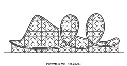 Rollercoaster silhouette. Ride track in amusement park. Scary attraction. Vector outline illustration